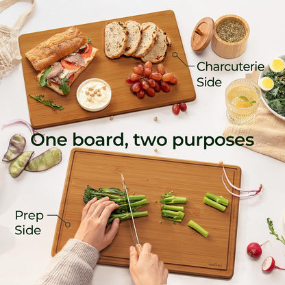 Keechee Cutting Board with Non-slip Mat, Bamboo Cutting Board for Kitchen Meal Prep & Serving - Wood Serving Board Set with Deep Juice Groove Ideal Kitchen Gifts