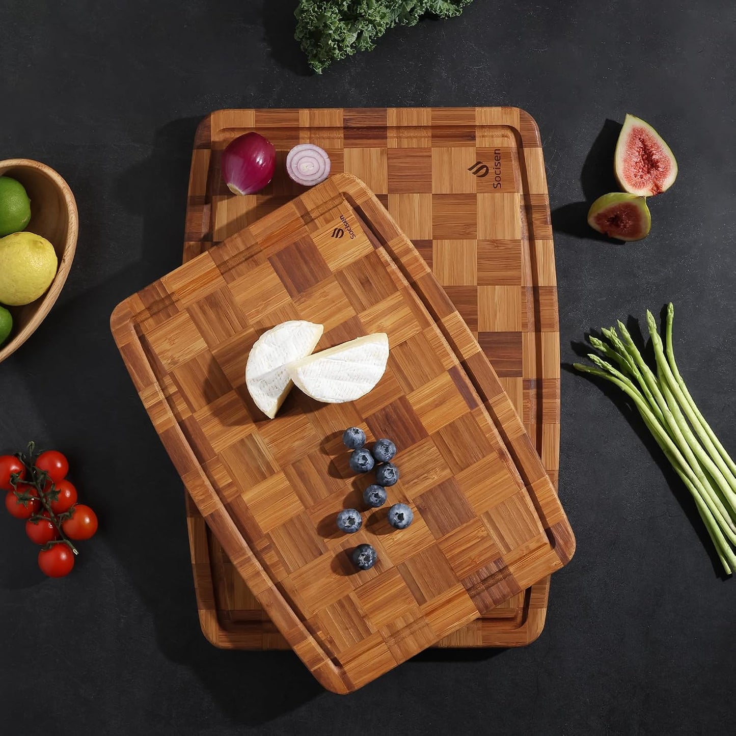 3 Pack Bamboo Cutting Board Set Non Toxic Wooden Cutting Board for Kitchen Non Slip Solid End Grain Thick Wood Juice Groove Chopping Board Edge Grain Teak Smart Marble Flexible Round Stone Metal