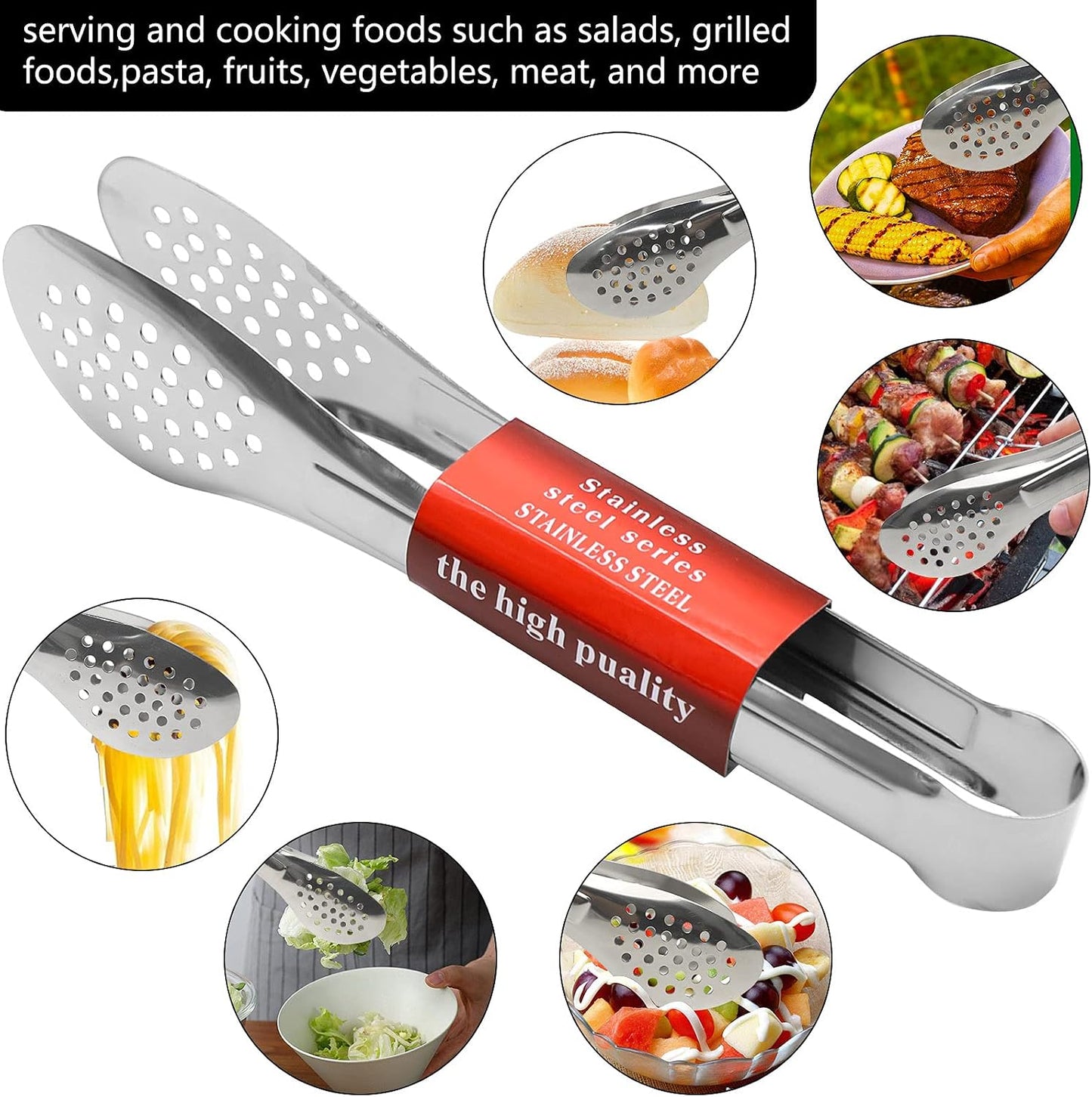 6 Pack Buffet Tongs,Stainless Steel Serving Tongs Serving Utensils 7Inch