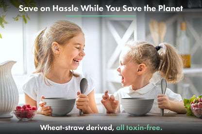 FOODLE Wheat Straw Dinnerware Set - BPA Free & Safety Tested - Microwave & Dishwasher Safe Dishes - Perfect for Camping, Picnic, RV, Dorm - Plates, Cups and Bowls - Great for Kids & Adults - For 4