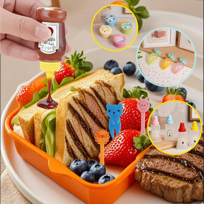 81 Pcs Bento Box Accessories, Including Mini Ketchup Bottles Squeeze, Condiment Squeeze Bottles, Sauce Container, Cute Food Picks for Office, Picnic, Salad Dressing, Honey,Travel, Lunch box