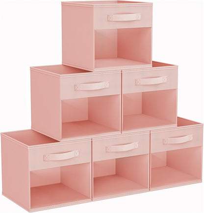 DIMJ Storage Cubes, 11x 11 inch Cube Storage Bin, 6 Pack Closet organizers and storage Bins with Window, Collapsible Baskets with Handle for Shelves, Clothes, Toys, Books (Grey)