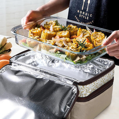 MIER Insulated Double Casserole Carrier Bag for Lasagna Lugger, Potluck Parties, Picnic, Beach, Fits 9 x 13 Inches Baking Dish, Casserole Dish, Expandable, Dark Blue