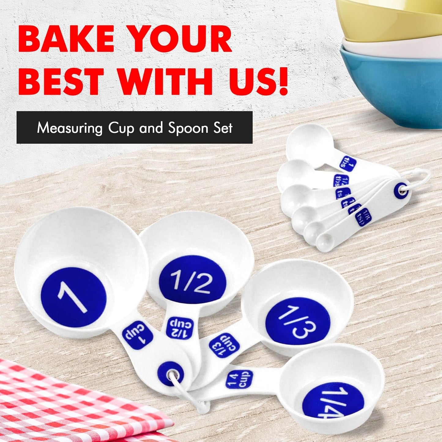 Chef Craft Easy to Read Plastic, Measuring Cup Set, 10 piece set, Blue