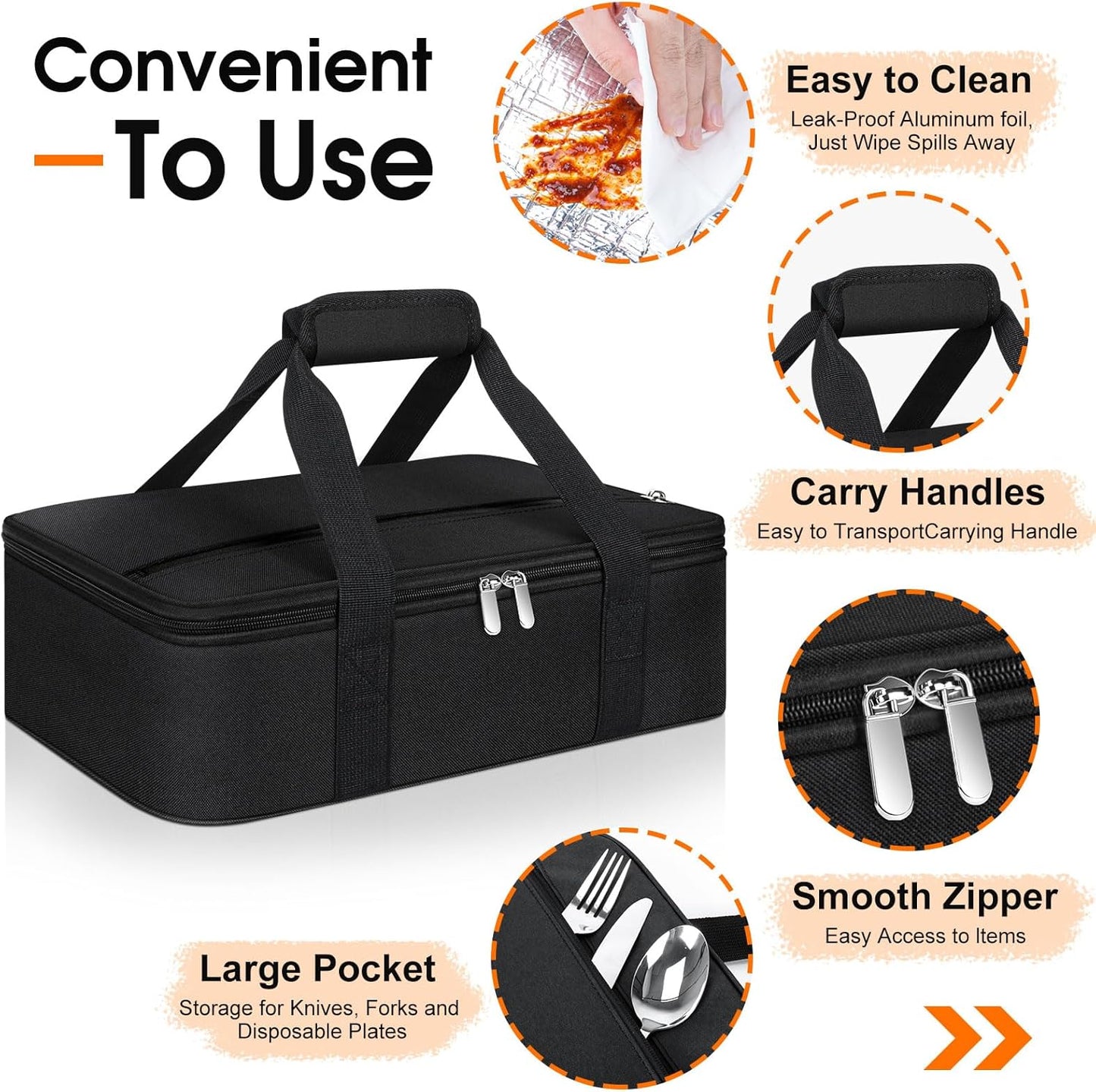 Insulated Casserole Carrier, Portable Casserole Carrier for Hot or Cold Food Lunch Tote Warmer or Cooler Bag, Lasagna Lunch Bag for Potluck Parties- Fits 9" x 13" Baking Dish-Charcoal Grey