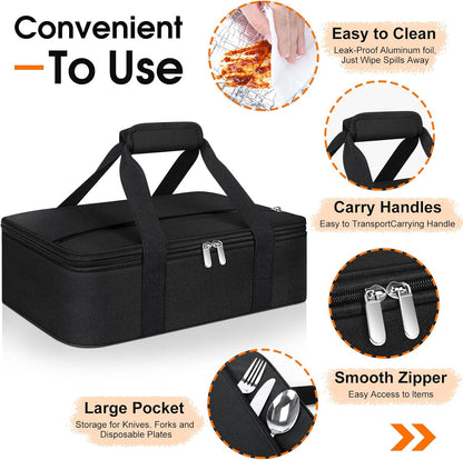Insulated Casserole Carrier, Portable Casserole Carrier for Hot or Cold Food Lunch Tote Warmer or Cooler Bag, Lasagna Lunch Bag for Potluck Parties- Fits 9" x 13" Baking Dish-Charcoal Grey
