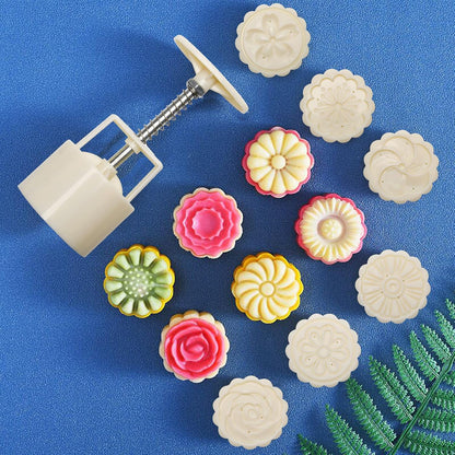 Luxiv 50g Mooncake Mold Set, 12 Patterns Round And Square Hand Press Molds