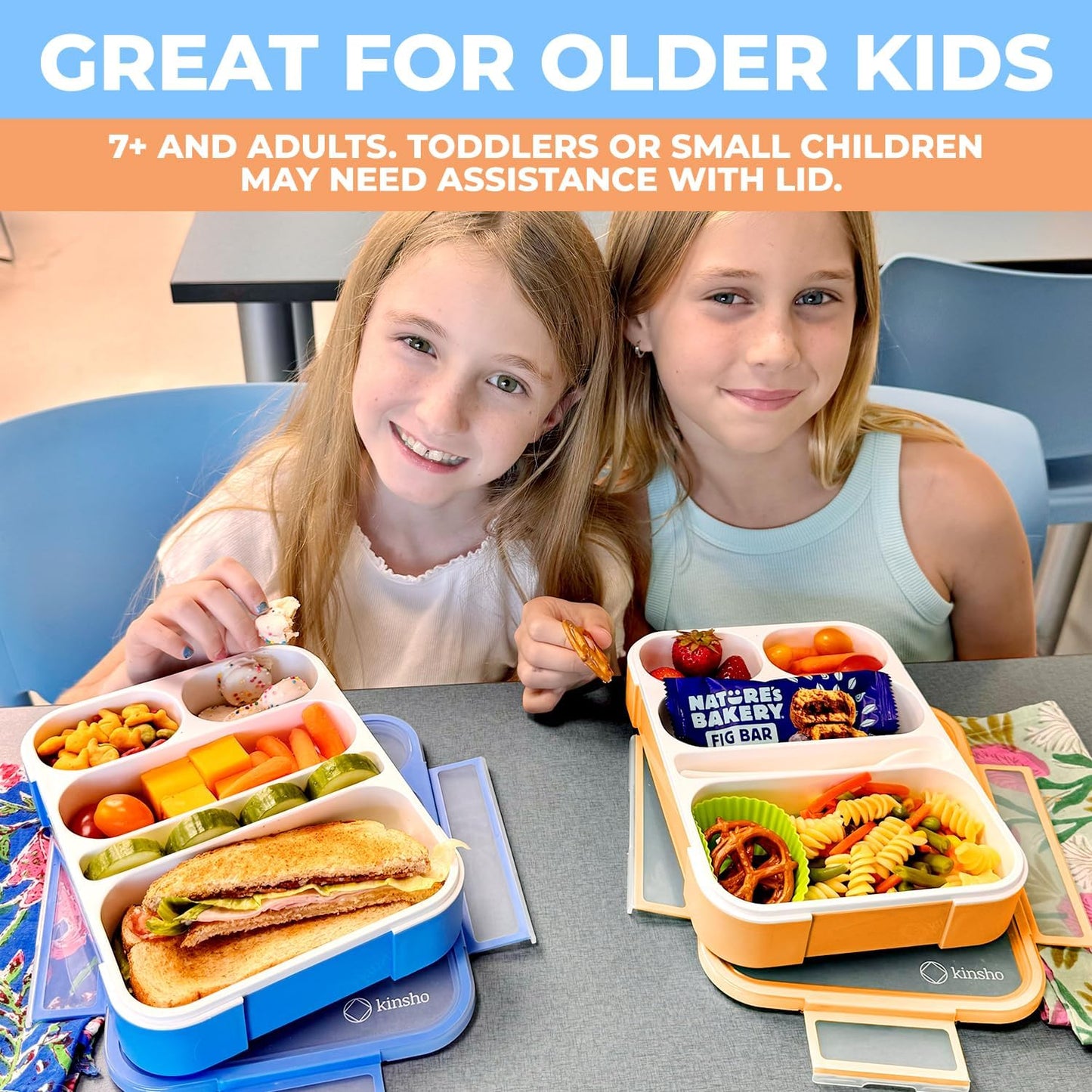 Bento Lunch Box Kids & Adults, Lunch and Snack Containers for Boys & Girls with 3 Compartments - School, Work Daycare, Meal Planning Portion Control Container, BPA-Free Boxes, Utensils, Blue 1 pack