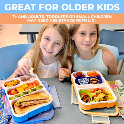 Bento Lunch Box Kids & Adults, Lunch and Snack Containers for Boys & Girls with 3 Compartments - School, Work Daycare, Meal Planning Portion Control Container, BPA-Free Boxes, Utensils, Blue 1 pack