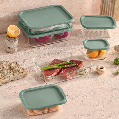 EATEX Grooved Base Glass Meal Prep Containers, 12 Pack Glass Food Storage Containers with Lids for Meal Prep & Lunch, Microwave Oven Freezer Dishwasher Safe, Anti Moisture Non-Stick Design - Black