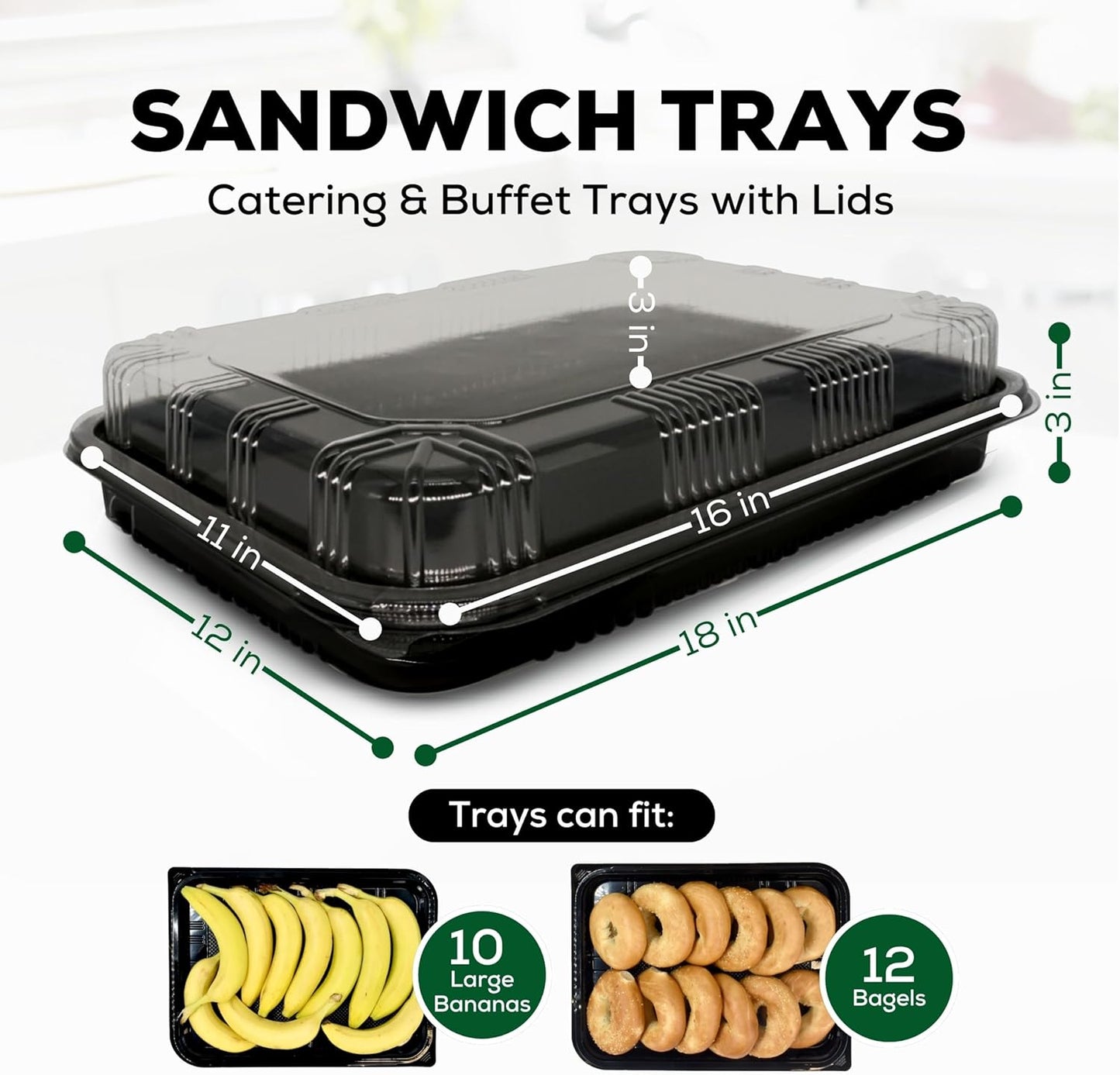6 Pack Catering Trays with Lids – 13" Serving Tray with Lid, Heavy Duty Recyclable Plastic Party Platters for Catering, Buffet, Picnics & Events – Food Trays with Clear Lid (13.39 × 9.84 × 2.95 inch)