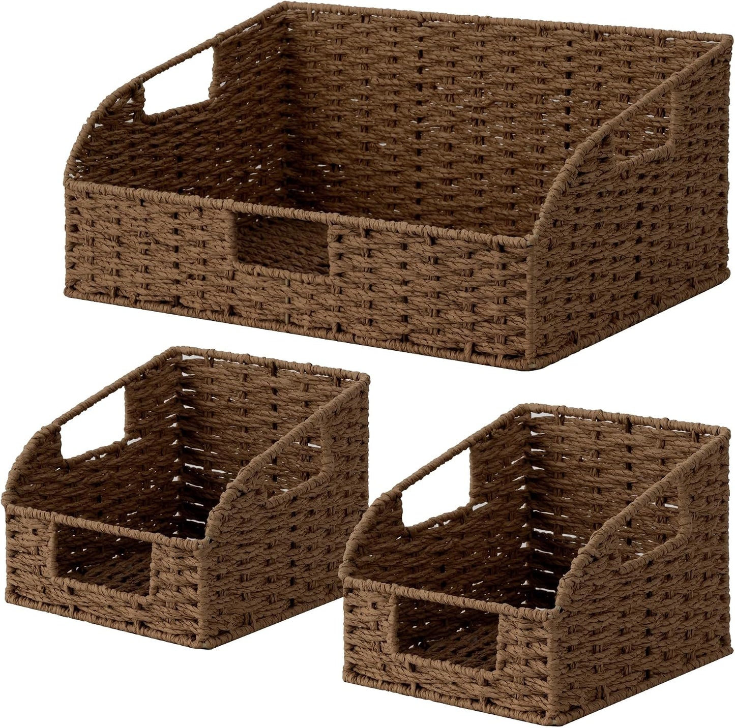 StorageWorks Water Hyacinth Pantry Storage Baskets, Wicker Baskets with Built-in Handles, Handwoven Shelf Baskets for Organizing, Pantry Organizers and Storage, 3 Pack