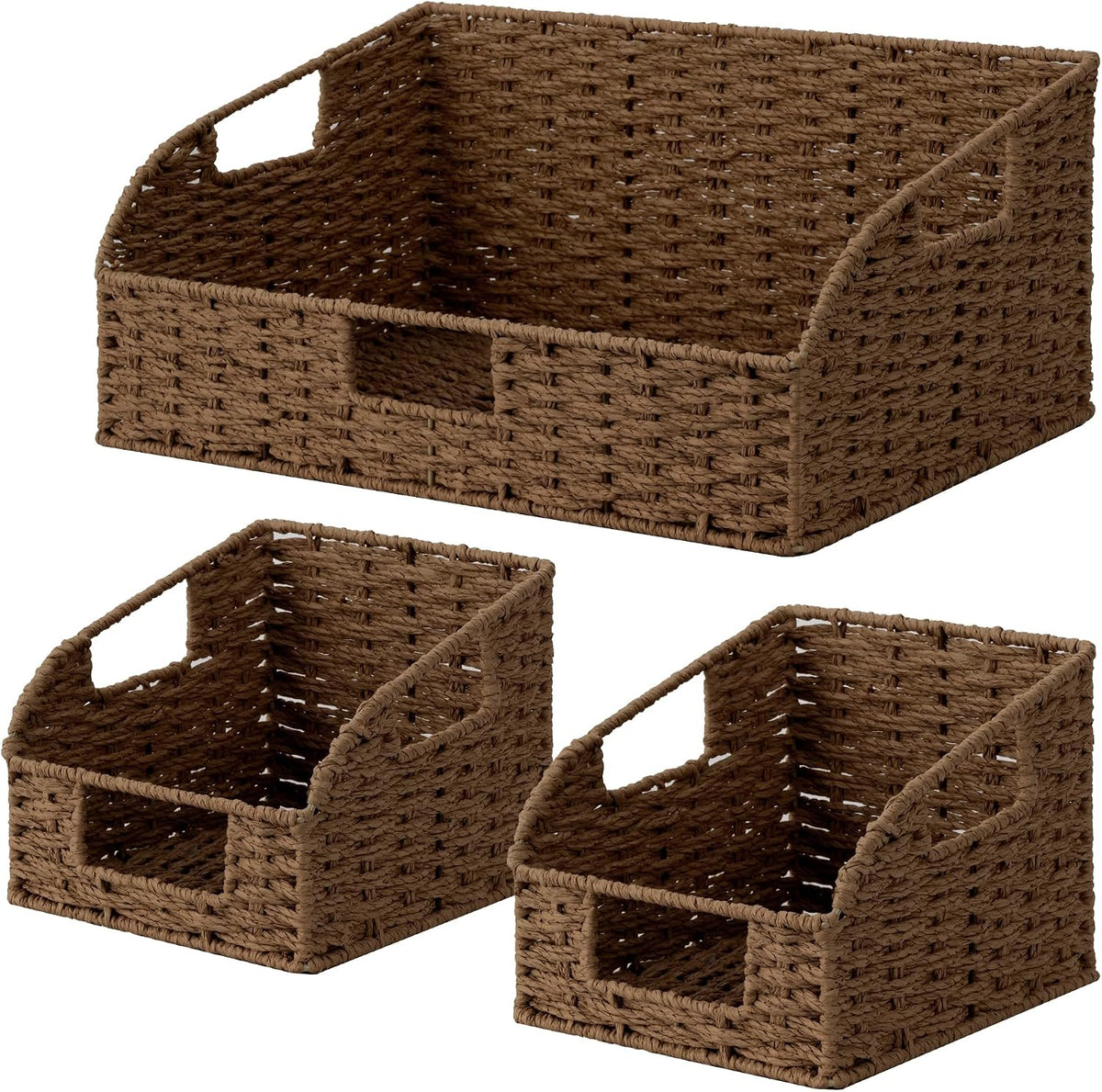 StorageWorks Water Hyacinth Pantry Storage Baskets, Wicker Baskets with Built-in Handles, Handwoven Shelf Baskets for Organizing, Pantry Organizers and Storage, 3 Pack