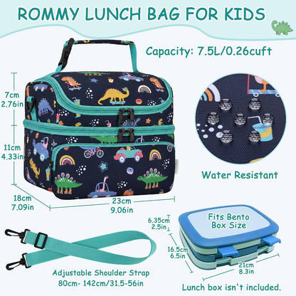 Kasqo Lunch Bag Kids, Dual Compartment Insulated Cooler Bag 7.5L Girls Boys Toddler Lunch Box Containers for Daycare School Kindergarten Travel Ombre Butterfly