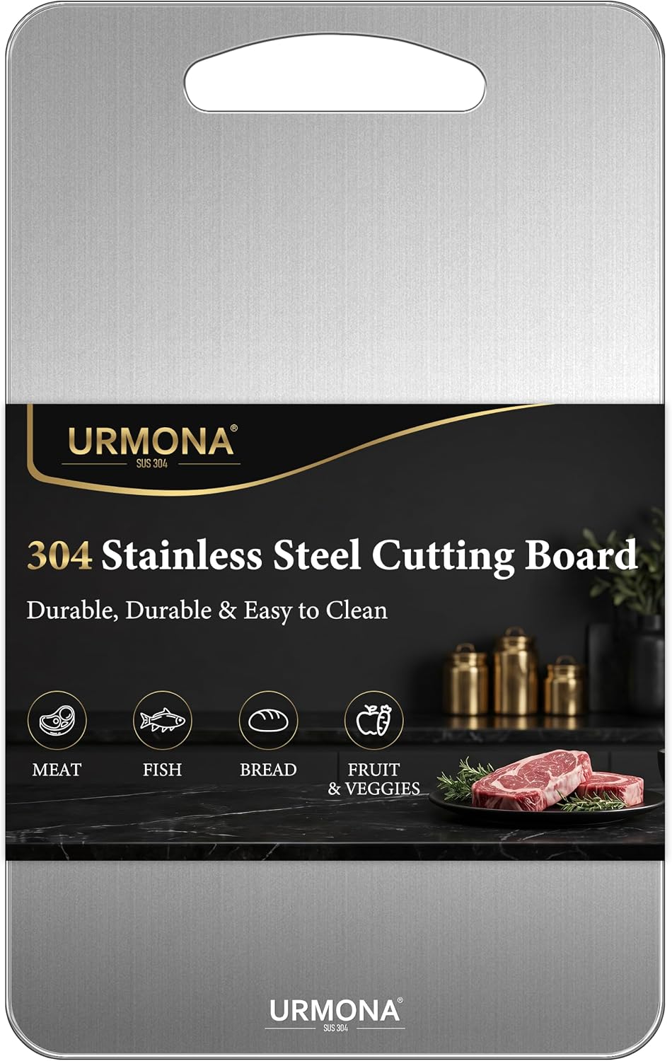 URMONA 3 PCS 304 Stainless Steel Cutting Board Set for Kitchen
