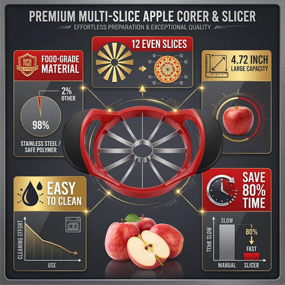 Premium Apple Slicer, Heavy Duty Corer Cutter for Apples - Stainless Steel Fruit Slicer, 4.72 Inch 12 Ultra-Sharp Blades, Non-Slip Handle Lightweight Apple Cutting Gadget