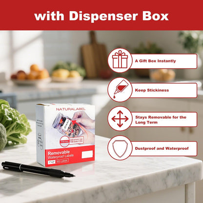 NATURALABEL 500 PCS Blank Removable Freezer Labels with Dispenser - 1" x 2" Food Labels for Meal Prep Containers, Easy Peel-Off Design, No Residue