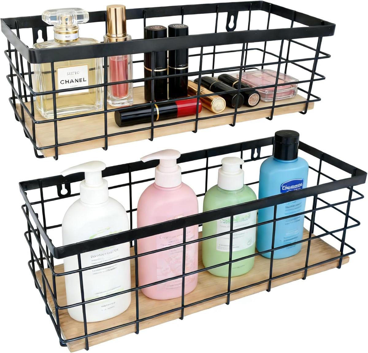ShabbyDecor Metal Wire Basket with Handles Storage Organizer Stackable Organizing bin for Cabinet Shelf Countertop Under Sink Pantry for Kitchen,Bathroom,Laundry Closet, 1 Pack