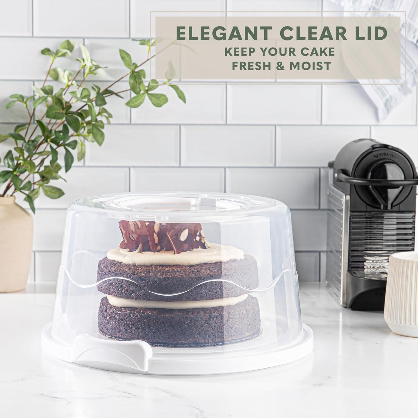 EXTRA LARGE & EXTRA STURDY Cake Carrier, Cake Stand with Lid and Foldable Handles - Multifunctional Serving Platter and Cake Plate - Cake Container with Dome and Strong Snaps 13 x 13 x 7 inch (Green)
