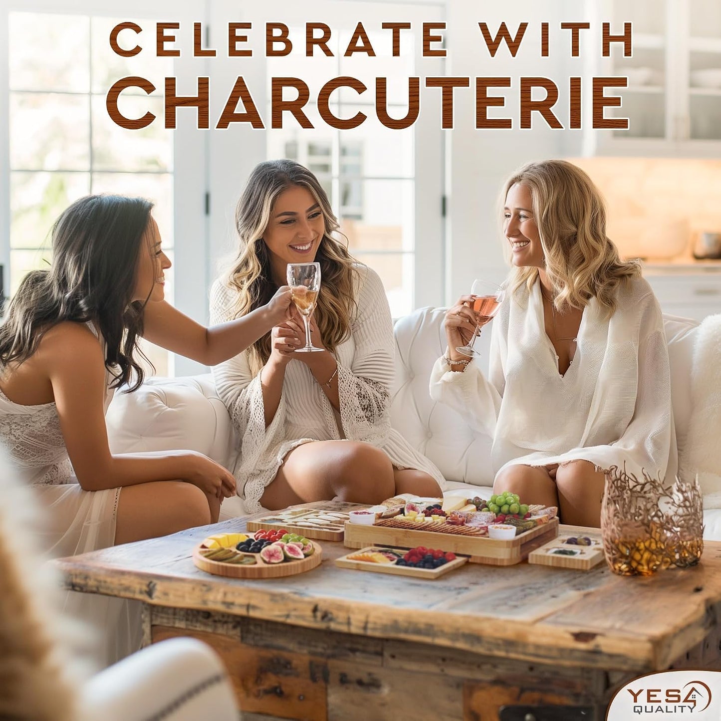 Charcuterie Boards Cheese Board Premium Gift Set - 23 Pieces, Bamboo - Large Size Plus Fruit Tray with Utensil Drawer, Knives, Forks, Wine Opener for Birthday Present, Housewarming, Wedding Shower