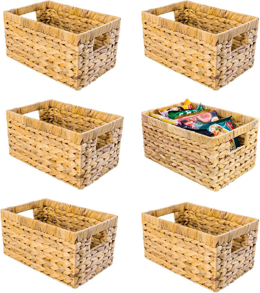 M4DECOR Set of 6 Water Hyacinth Storage Baskets – Wicker Storage Baskets for Shelves, Pantry Baskets for Organizing, Handwoven Wicker Baskets for Storage (6 Packs)