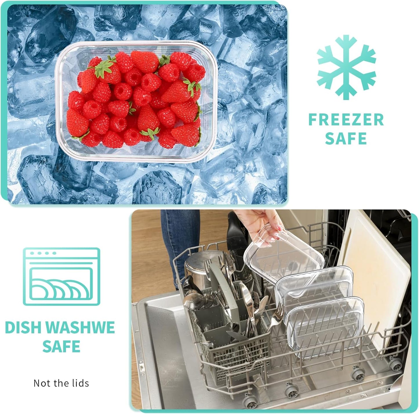 Skroam 5-Packs 36OZ Glass Food Storage Containers with Lids Airtight, Glass Meal Prep Container for Lunch, Pantry Organizers and Storage, Glass Lunch Boxes for Freezer to Oven Safe, Leak Proof