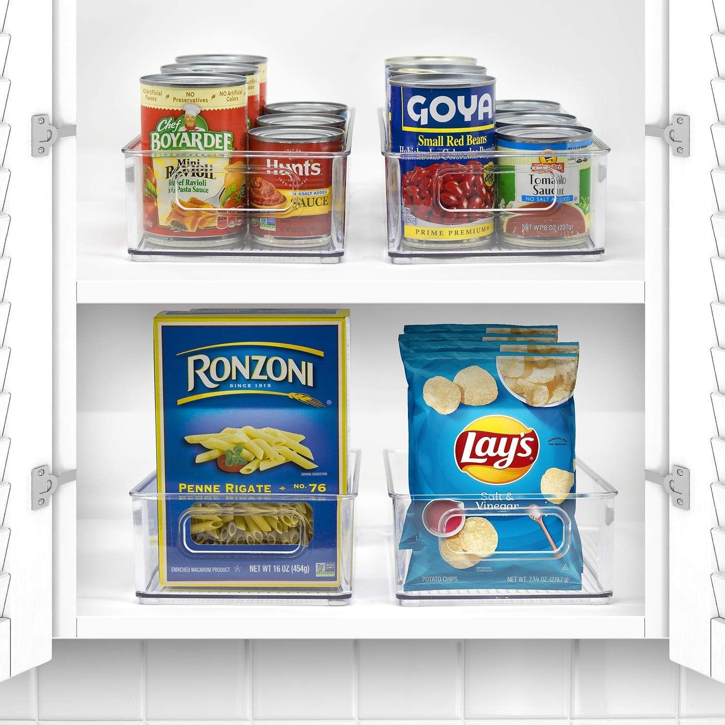 Sorbus Stackable Refrigerator Organizer Bins - Set of 4 Clear Storage Bins for Kitchen Pantry, Freezer & Fridge Organization - Food Organizing Plastic Containers with Handles for Countertops & Drawers