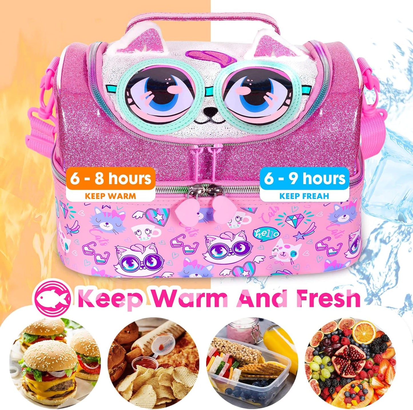 Kids Double Decker Cooler Insulated Lunch Bag, Back to School Large Meal Tote for Boys, Girls, Men, Women, with Adjustable Strap, Soccer