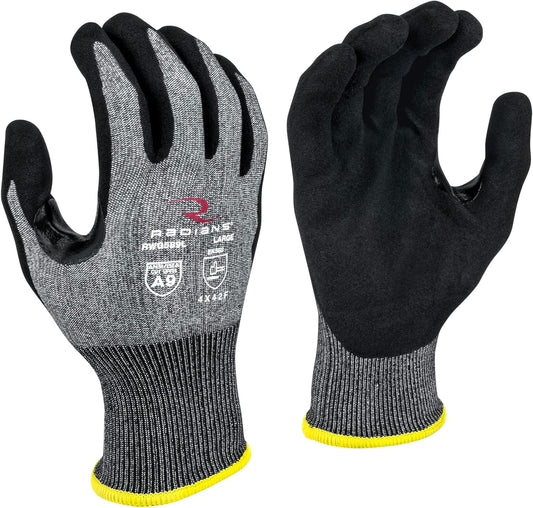 Radians Cut Resistant Work Glove Touchscreen A9 Sandy Foam Nitrile, Medium