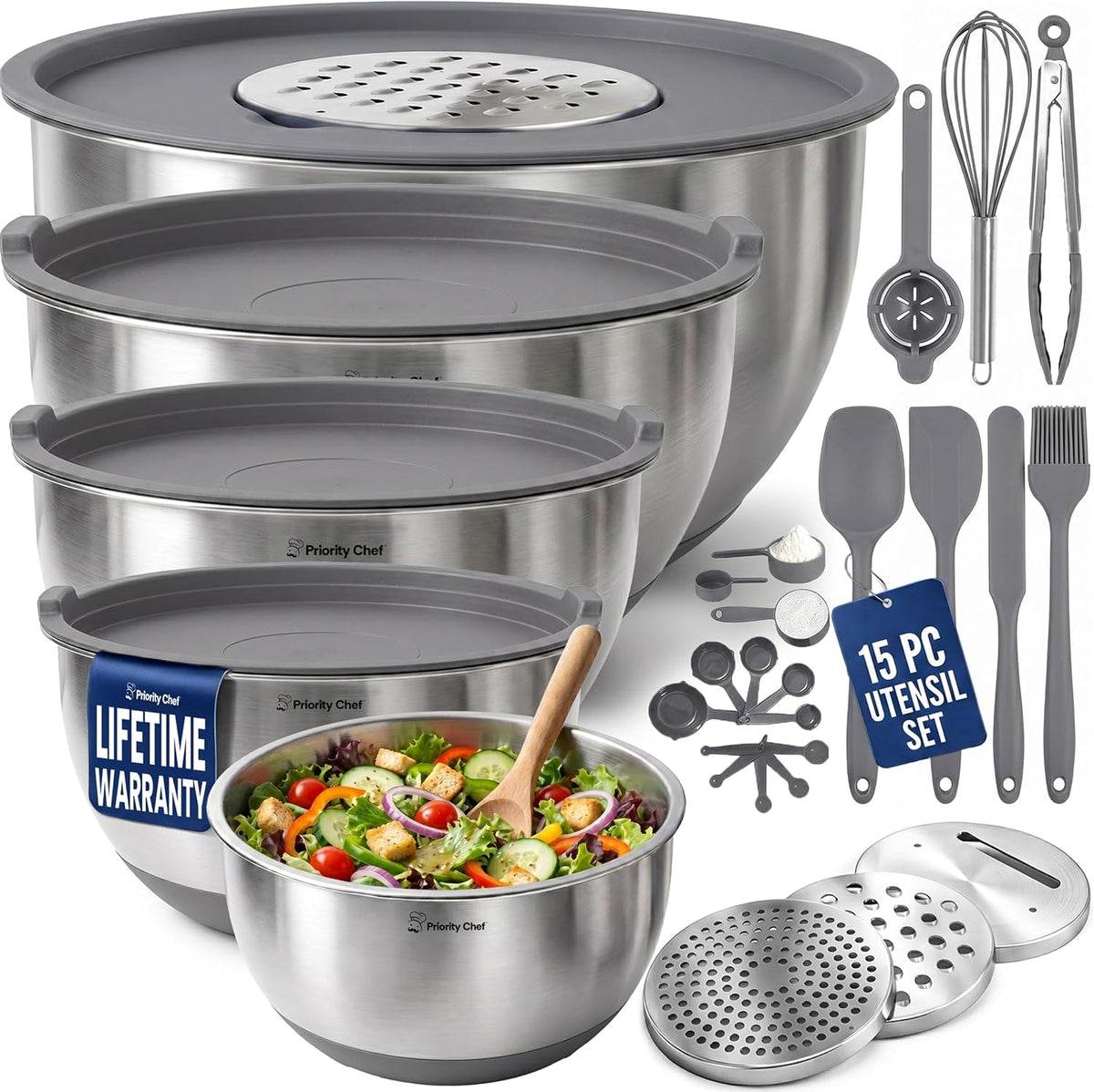 28pc Stainless Steel Mixing Bowls with Lids Set, 1.5-5 Qt, Black