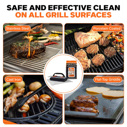 Proud Grill Q-Swiper BBQ Grill Cleaner Set - 1 Grill Brush with Scraper and 25 BBQ Grill Cleaning Wipes, Bristle-Free & Wire-Less, Safe Way to Remove Grease and Grime, Ideal Mens Birthday Gifts