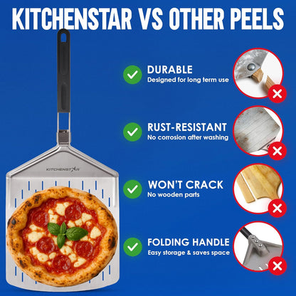 12-Inch Stainless Steel Pizza Peel with Folding Handle, Silver Non-Perf