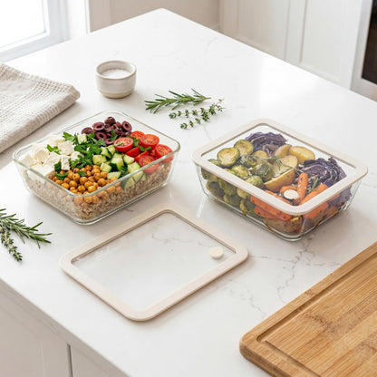 Urban Green Glass Food Container Set with Glass Lid, 4 Pack, Food Storage Containers Set, Airtight, LeakProof, 100% Plastic Free, Meal Prep Containers (White Color)