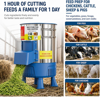 Commercial Electric Vegetable Chopper, 1500W Stainless Steel Poultry Feed Processor, Multifunctional Food Chopper for Chicken, Cattle, Sheep, Farm & Household Livestock Feed Shredder 2200W