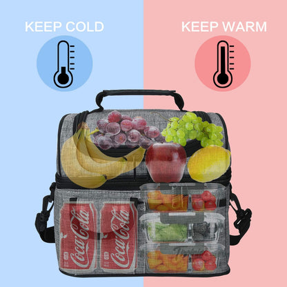 Tirrinia Reusable Lunch Box for Men Women, Insulated Lunch Bag Adult Work, Double Decker Leakproof Lunchbox for Office Picnic Beach—Dual Compartment Lunch Cooler Bag