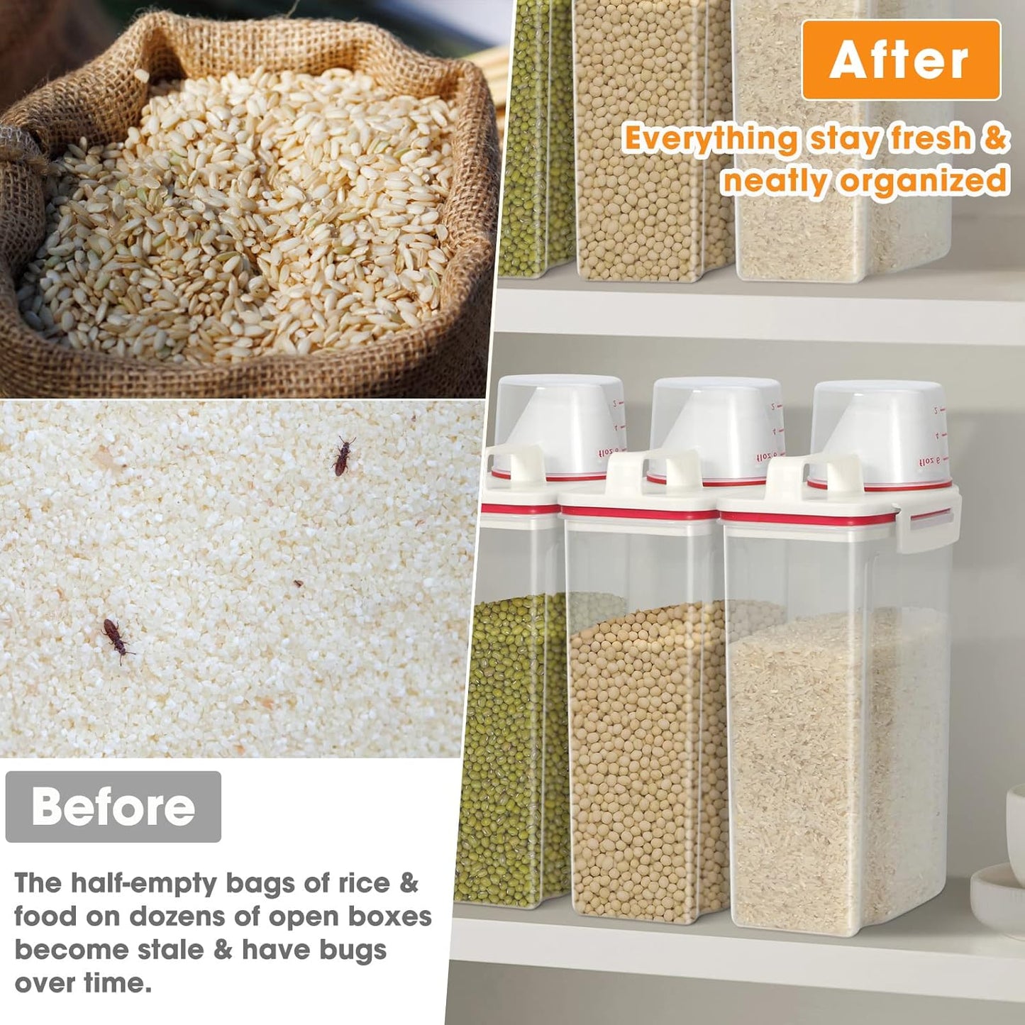 TBMax Rice Storage Container 2 Pack, Plastic Kitchen Pantry Food Storage Container with Cup, Small Pet Dog Cat Food Container Dispenser