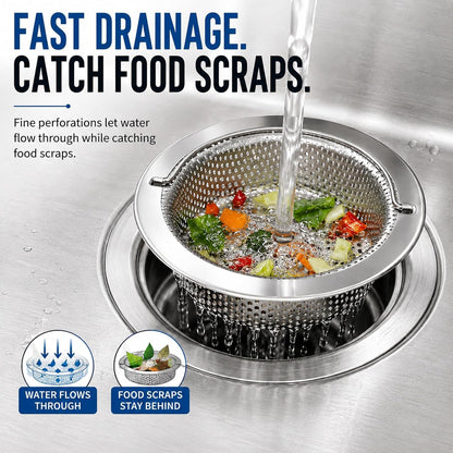 Kitchen Sink Drain Strainer & Stopper with Basket, Stainless Steel Drain Plug Cover Catcher for Food Waste - Sink Accessories for Home or Kitchen Sink Shroom Fit US Standard 3-1/2'' Drain Hole