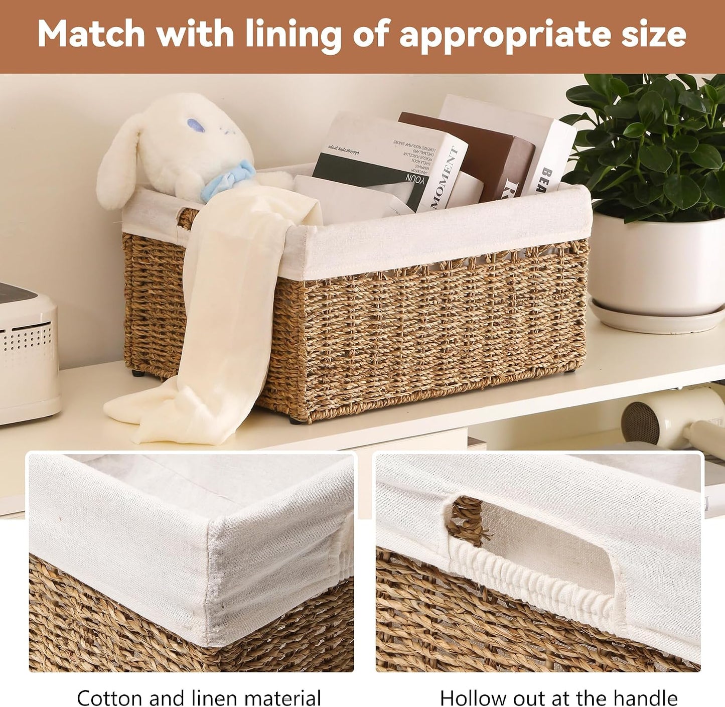 Wicker Storage Basket, Baskets for Organizing, Storage Basket with Built-in Handles, Water Hyacinth Shelves，Wicker Storage Baskets for Shelves, Water Hyacinth Storage Baskets (nature, 4-Pack)