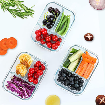 M MCIRCO [5-Pack, 36 oz] Glass Meal Prep Containers 3 Compartment with Lids, Glass Lunch Containers,Food Prep Lunch Box,Bento Box,Microwave, Oven, Freezer, Dishwasher (4.5 Cups, Green)