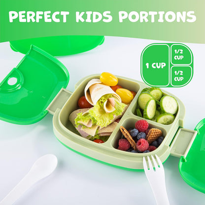 Umami All-in-1 Bento Box for Kids, Ice-pack & Utensils Included, 100% Leakproof & BPA free, Parents' favorite Lunch Box Kids (Green, 27 oz)