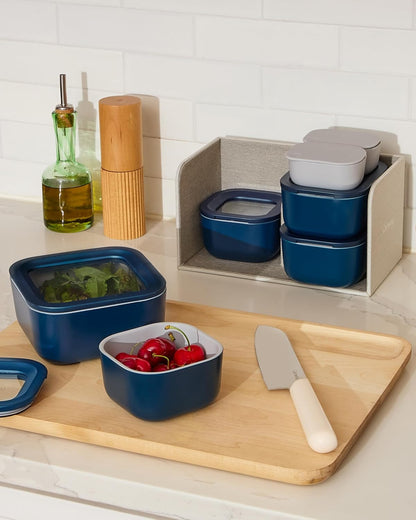 Caraway 13pc Glass Food Storage Container Set - Easy to Store, Non Toxic Lunch Box - with Glass Lids - Includes Storage Organizer - Mist