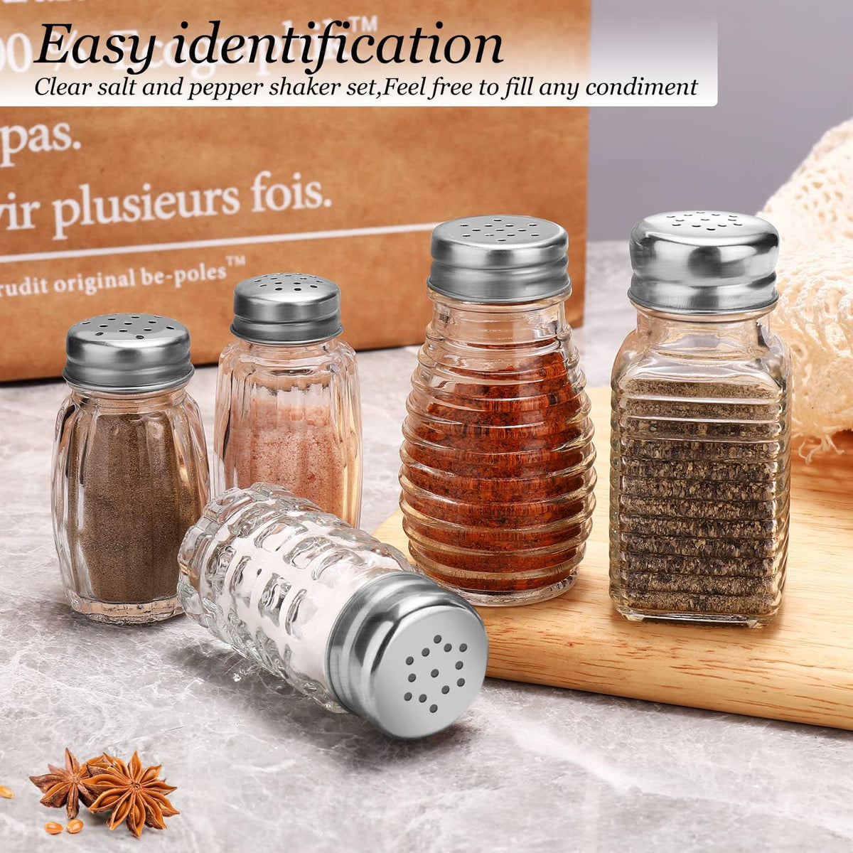Salt and Pepper Shakers Set,Farmhouse Glass Spice Jars Kitchen Gadgets