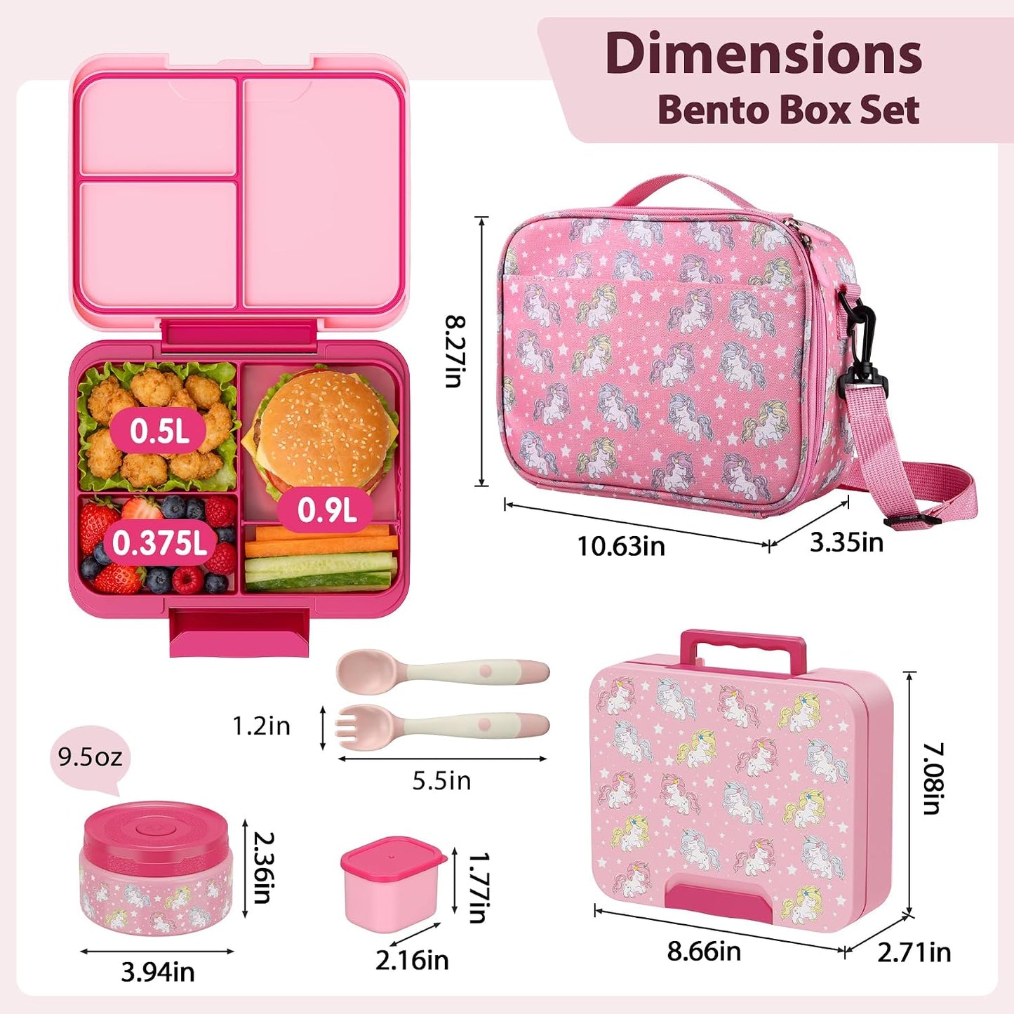 Kids Bento Lunch Box Set with 9.5oz Soup Thermo, Leak-Proof Lunch Food Containers with 3 Compartment and Removable Inner Tray, Insulated Hot Food Jar with Lunch Bag for School, Office, Sea Blue