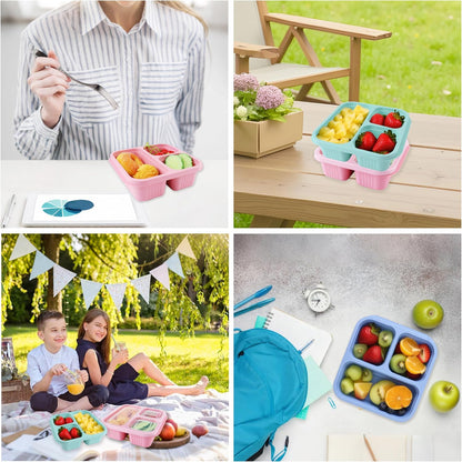 Finorder 6 Pack 4-Compartment Snack Containers, Reusable Food Containers for Kids School, Adults Office, Picnic Trip, Lunch Bento Box Meal Prep Containers (Bright Color Set)