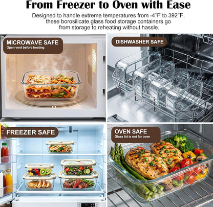 5 Pack 35 oz Glass Meal Prep Containers, Plastic-Free Glass Food Storage Containers with Lids, 4.4 Cups Airtight Glass Lunch Containers for Leftovers, Microwave, Oven, Freezer and Dishwasher