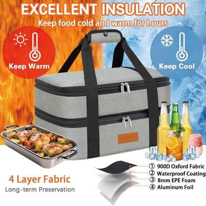 LHZK Insulated Casserole Carriers for Hot or Cold Food, Lasagna Holder Tote for Potluck Parties, Beach, Picnic, Travel, Fits 11x15 or 9x13 Dish (Black)