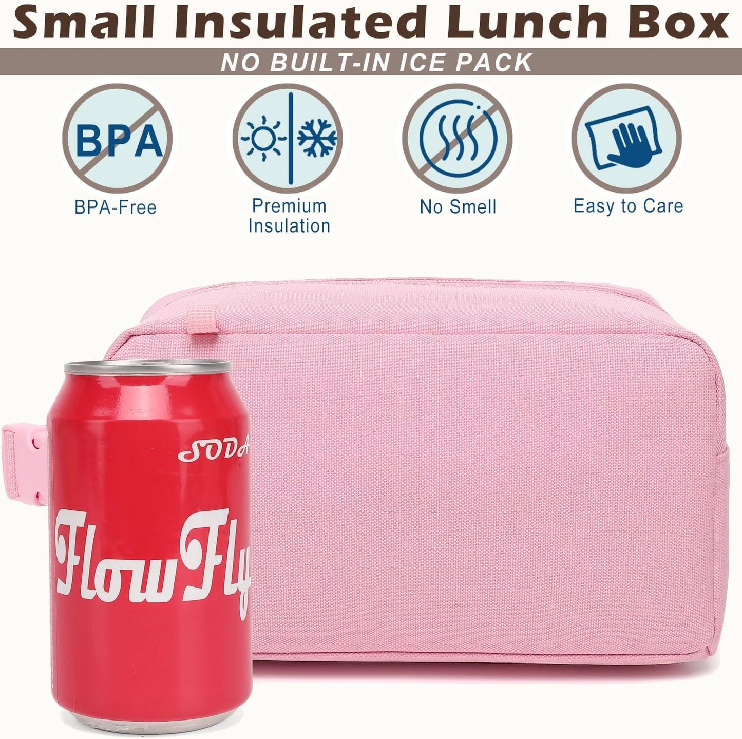 FlowFly Small Insulated Lunch box Portable Soft Bag Mini Cooler Thermal Meal Tote Kit with Handle for Work & School, Black