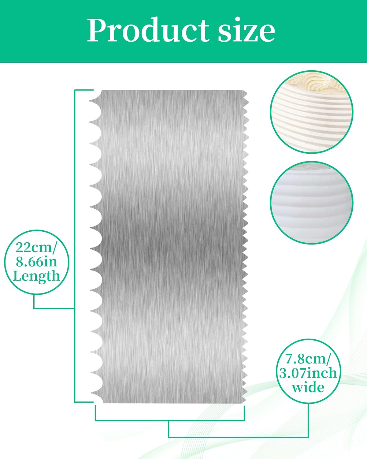 8.6 Inch Metal Cake Scraper Smoother, Edge Side Jagged Comb for Cream