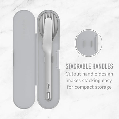 Bentgo Stainless Travel Utensil Set - Reusable 3-Piece Silverware Set with Carrying Case, High-Grade Premium Steel, BPA-Free Case, Eco-Friendly - Ideal for Travel, Camping, and Office Use (Gray)