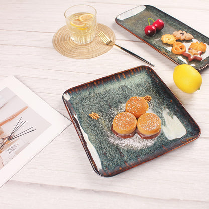 Porcelain Plate Set Large Serving Tray Set of 4, Reusable Serving Platters for Party Food, Cookie, Appetizer, Charcuterie, Snack, Dessert Display,Stackable Kitchen Dish 14.4 INCH